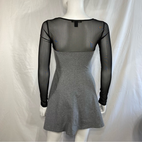 Forever 21 Gray Skater Dress w/ Black Mesh Long Sleeves - Picture 6 of 6